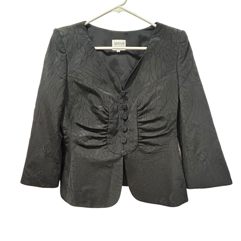 Armani Collezioni Antinea Blazer Vintage Size 10 Black Italy Embroidered Lined